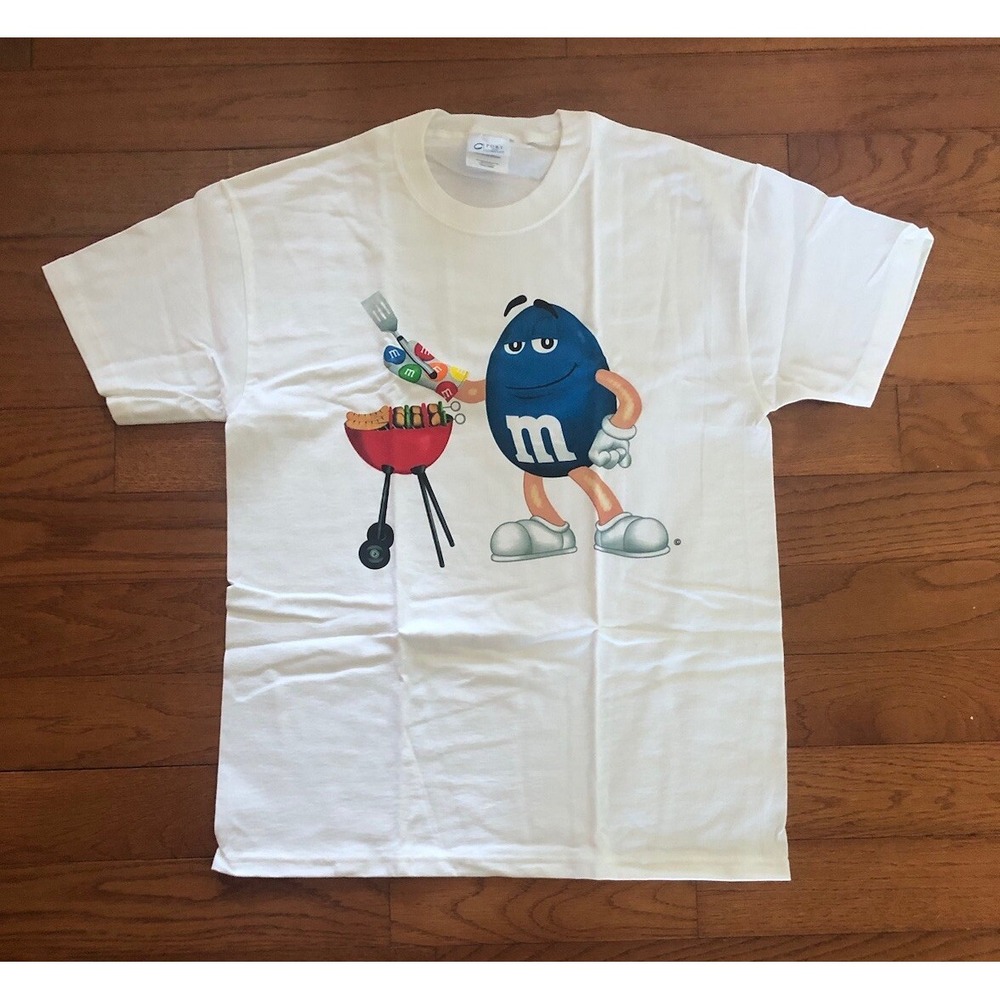 NEW Vintage M&M Mars Blue Grilling T Shirt Size M 100% Pre-shrunk White